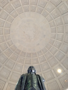 The Jefferson Memorial: the statue of Jefferson, set against the Pantheon-like dome of the memorial structure.