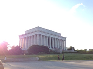 The Lincoln Memorial at sunset.